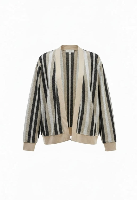 Suéter tipo cardigan beige con rayas