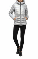 Chamarra color cobre, doble vista, interior plata, con ajuste en cuello y cintura-3