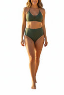 Bikini verde militar dos piezas, de calzón de corte alto, y tiras en el pecho-2