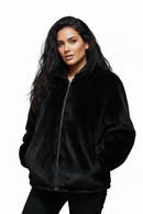 Chamarra afelpada tipo “pelo” negro, con bolsillos y cierre metálico frontal-2