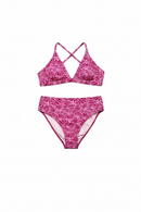 Bikini rosa con tirante cruzado y ajuste trasero semicorset-1