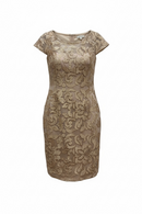 Vestido beige corto de fiesta elegante, diseño bordado flor con lentejuelas-1