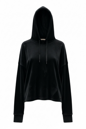 Sudadera negra aterciopelada con capucha ajustable