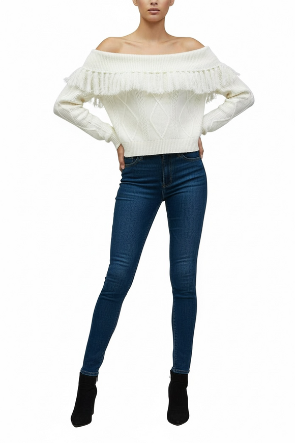 Blusa tipo suéter perla de punto con mechas