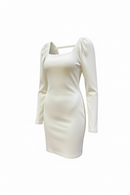 Vestido blanco de punto con hombreras semi abombadas, manga larga-1