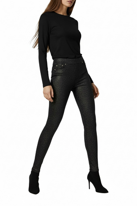 Leggins de terciopelo negro con brillo - 0