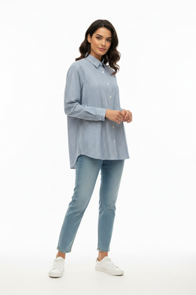 Camisa de vestir rayas azules y blanco - 0