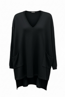 Blusón tipo suéter con doble bolsa frontal y cuello V-1