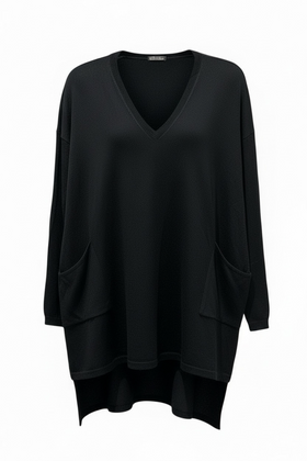 Blusón tipo suéter con doble bolsa frontal y cuello V