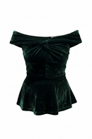 Blusa verde aterciopelada, con nudo al frente-1