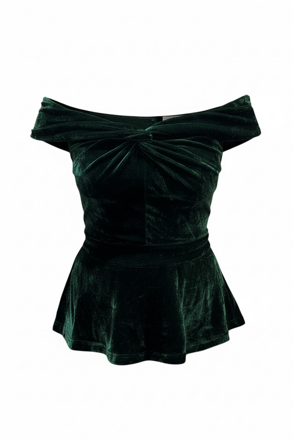 Blusa verde aterciopelada, con nudo al frente