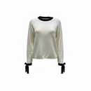 Suéter de punto con moño, color blanco-1