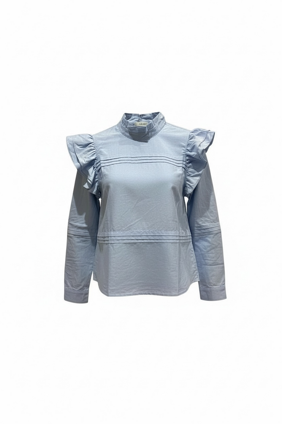 Blusa celeste manga larga Olán en hombro