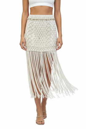 Falda tejida blanca con mechas - 0