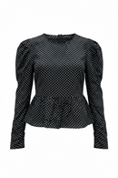 Blusa negra manga larga con lunares-1