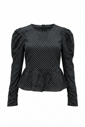 Blusa negra manga larga con lunares