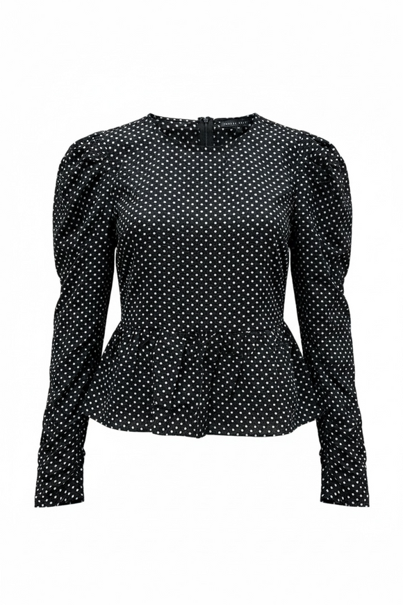 Blusa negra manga larga con lunares