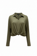 Blusa olivo manga larga con nudo-1