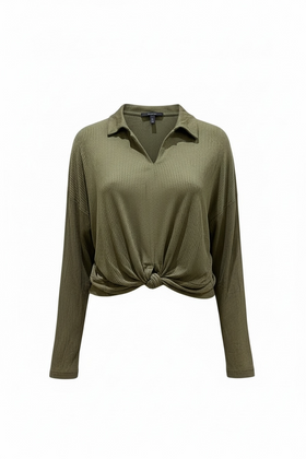 Blusa olivo manga larga con nudo