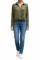 Blusa olivo manga larga con nudo-2