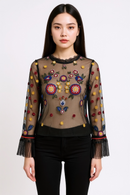 Blusa tul transparente con bordado en flor-2