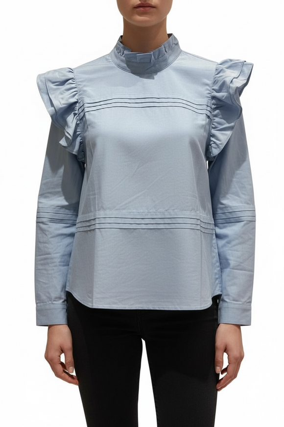 Blusa celeste manga larga Olán en hombro