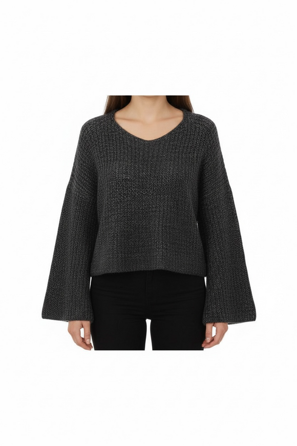 Blusa negra manga larga tejido grande