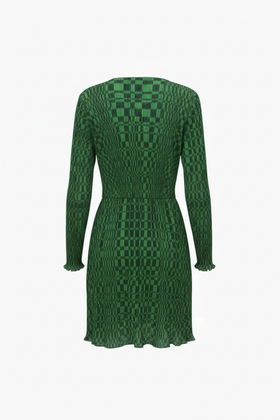 Vestido cuadro irregular verde, manga larga