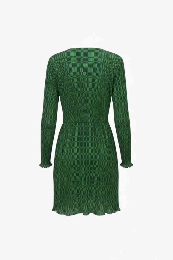 Vestido cuadro irregular verde, manga larga