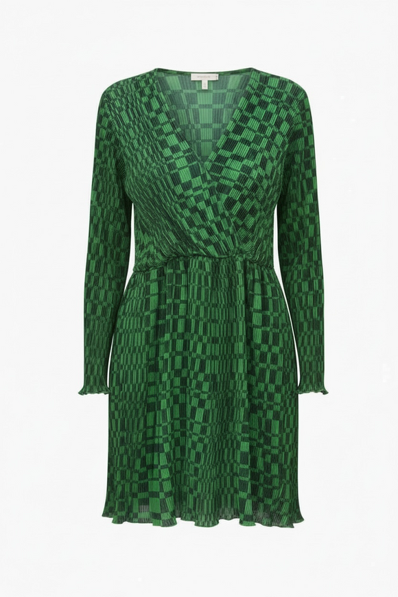 Vestido cuadro irregular verde, manga larga