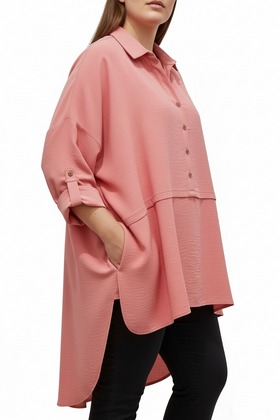 Blusón tipo camisera Coral, manga larga - 0