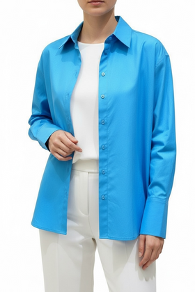 Camisa oversize azul, manga larga de vestir - 0