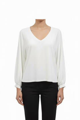 Blusa manga larga elástica en perla - 0