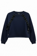 Sudadera azul con cintas en nudo negro-1