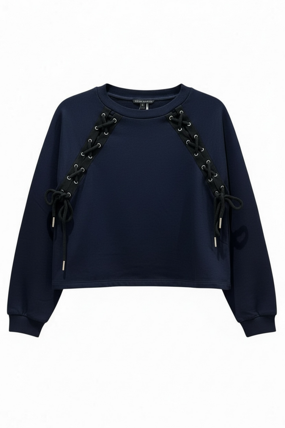 Sudadera azul con cintas en nudo negro