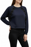 Sudadera azul con cintas en nudo negro-2