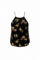 Blusa negra aterciopelada halter con estampado floral-1