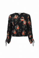 Blusa negra floral manga larga con cintas-1