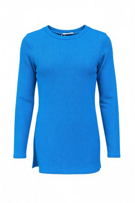 Blusa azul manga larga con abertura al costado