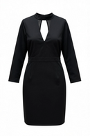 Vestido manga larga negro elegante con encaje en espalda-1