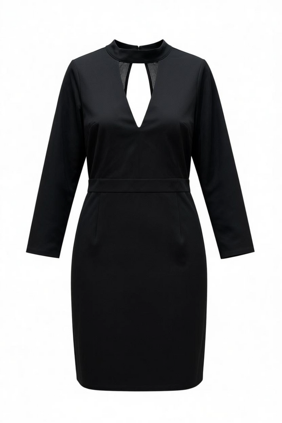 Vestido manga larga negro elegante con encaje en espalda