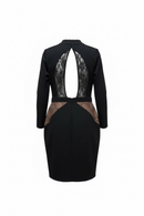 Vestido manga larga negro elegante con encaje en espalda-2