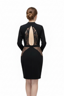 Vestido manga larga negro elegante con encaje en espalda-4