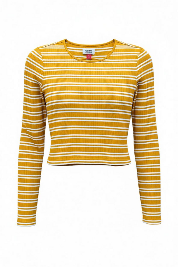 Blusa corta rayada dorado con abertura en espalda