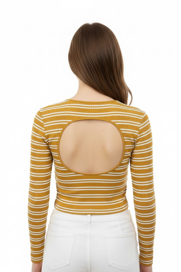 Blusa corta rayada dorado con abertura en espalda