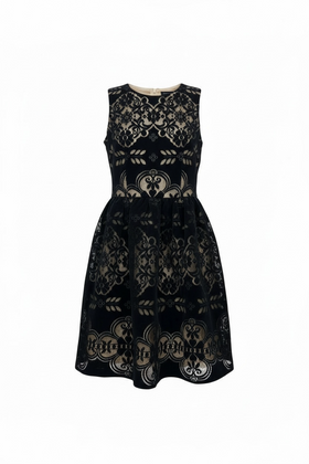 Vestido negro sin mangas de encaje grande terciopelo