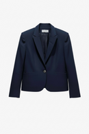 Saco azul elegante de un solo botón al frente-1