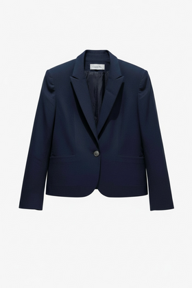 Saco azul elegante de un solo botón al frente