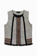 Chaleco de textura en blanco y negro con cierre dorado al frente-1