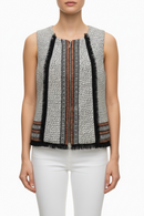 Chaleco de textura en blanco y negro con cierre dorado al frente-2